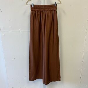 Jac + Jack Silk Minimalist Contemporary High Waist Wide Leg Pants Tan Sz 8